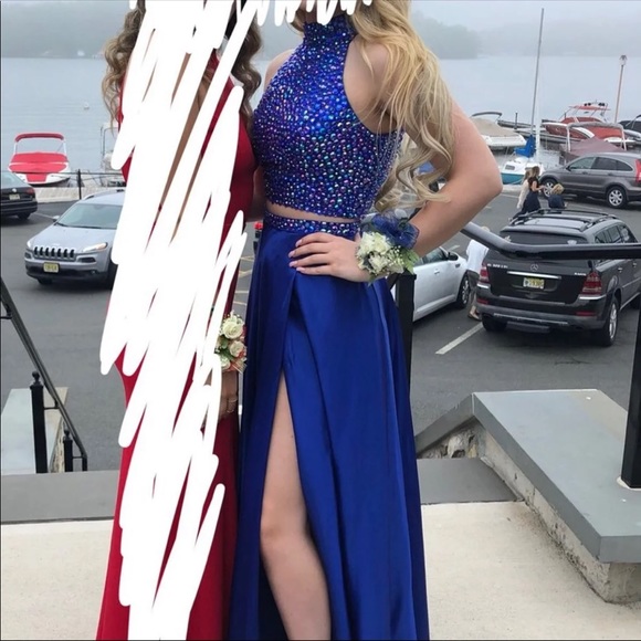royal blue 2 piece homecoming dress Royal Blue Straps Short Homecoming Dress with Ribbon,Short Prom Dress –  Simidress main image 0